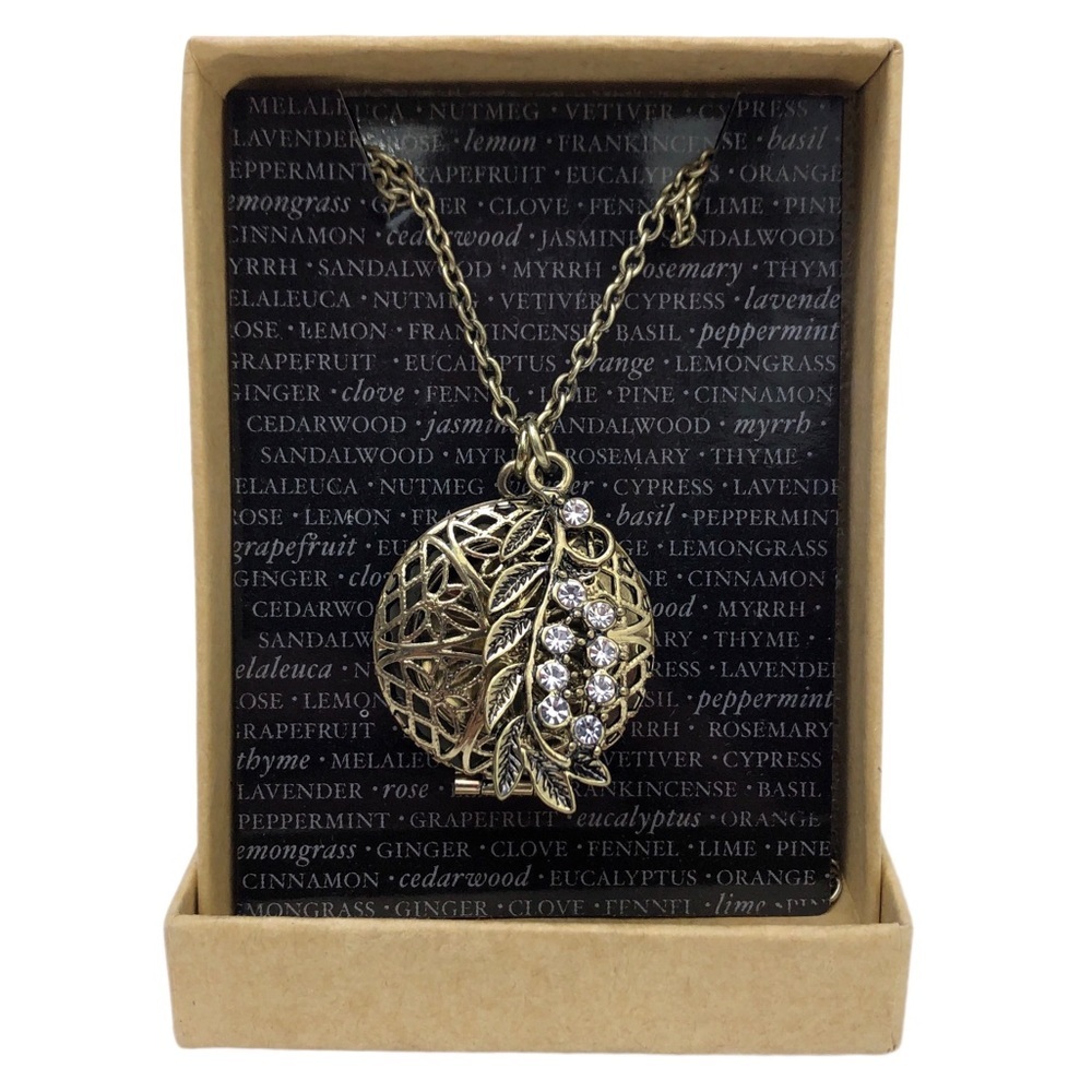 Vintage Gold Leaf + Rhinestone Incense Boho Jewelry Necklace